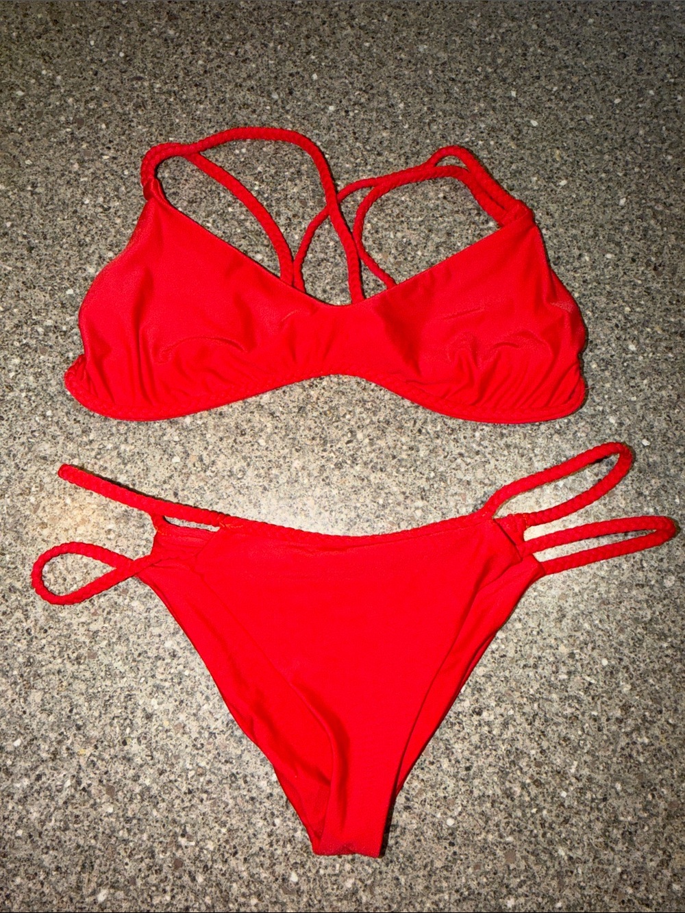Frankies Bikinis strappy braided red bikini